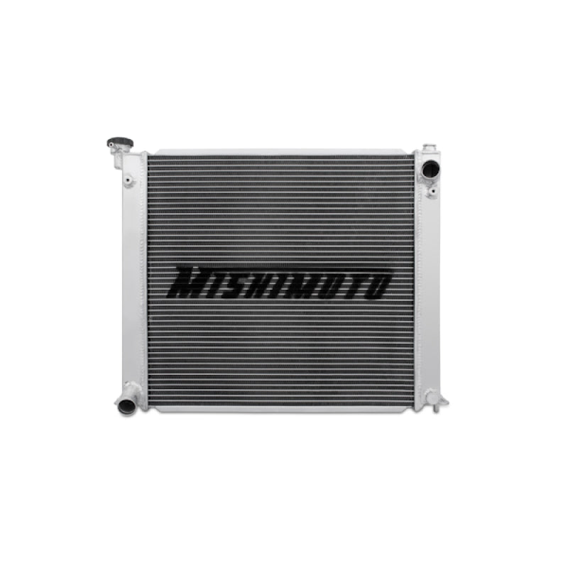 Mishimoto aluminum radiator for 1990-1996 Nissan 300ZX Turbo, manual transmission, featuring sleek metal fins and mounting points.