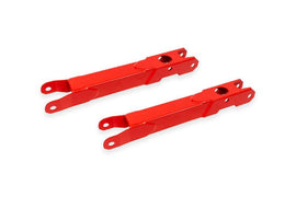 Red BMR Suspension rear lower control arm for Chevrolet Camaro 6th Gen BMR 16-24, non-adjustable suspension component.