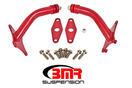 Red BMR Suspension 16-17 6th Gen Camaro motor mount kit with integrated stands, made of durable polyurethane.
