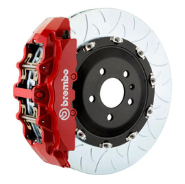 Brembo 20+ Corvette C8 rear GT BBK 6-piston cast slotted 380x34mm two-piece brake rotor in red for high-performance braking.