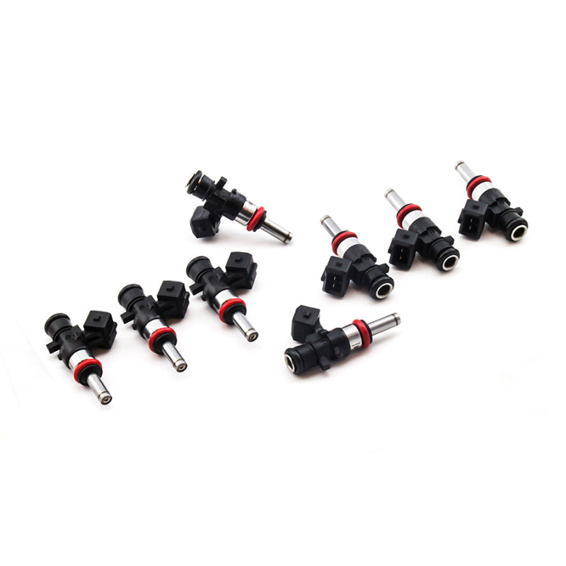 DeatschWerks 06-13 Chevy Corvette Z06 LS7 1200cc fuel injector set for 8-cylinder LS7 engine, showing eight high-performance injectors.