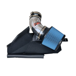 Injen polished 2015 Volkswagen Golf TDI MK7 2.0L cold air intake with heat shield and MR Technology, showcasing the sleek metal components.