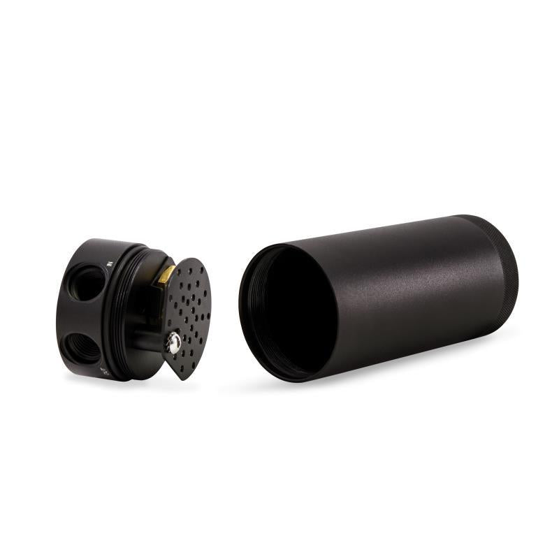 Mishimoto oil catch can kit for Nissan 350Z and Infiniti G35 VQ35DE engines, showing the baffled catch can and hoses.