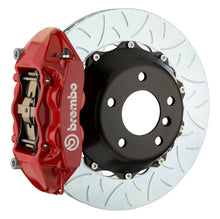 Load image into Gallery viewer, Brembo SL55 AMG rear GT brake kit with 380x28mm cast 2-piece slotted rotors and red calipers for high-performance braking.