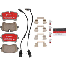 Load image into Gallery viewer, Brembo OE Xtra Ceramic Rear Brake Pads for Audi A4 B9 and A8 D4 models, showing the brake pad with metallic backing and friction surface.