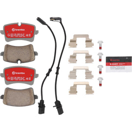 Brembo OE Xtra Ceramic Rear Brake Pads for Audi A4 B9 and A8 D4 models, showing the brake pad with metallic backing and friction surface.