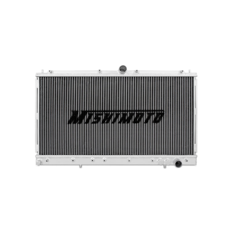 Mishimoto aluminum radiator for 1991-1999 Mitsubishi 3000GT Turbo, featuring a sleek silver finish and fitted for manual transmission.