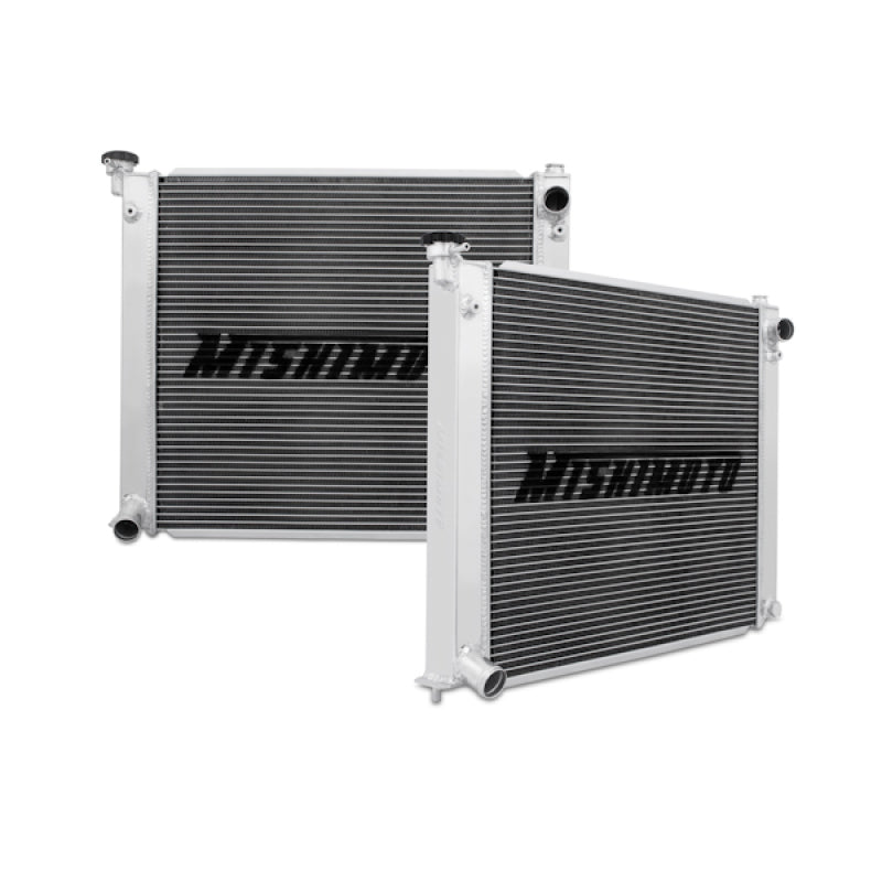 Mishimoto aluminum radiator for 1990-1996 Nissan 300ZX Turbo, manual transmission, with silver cooling fins and mounting brackets.