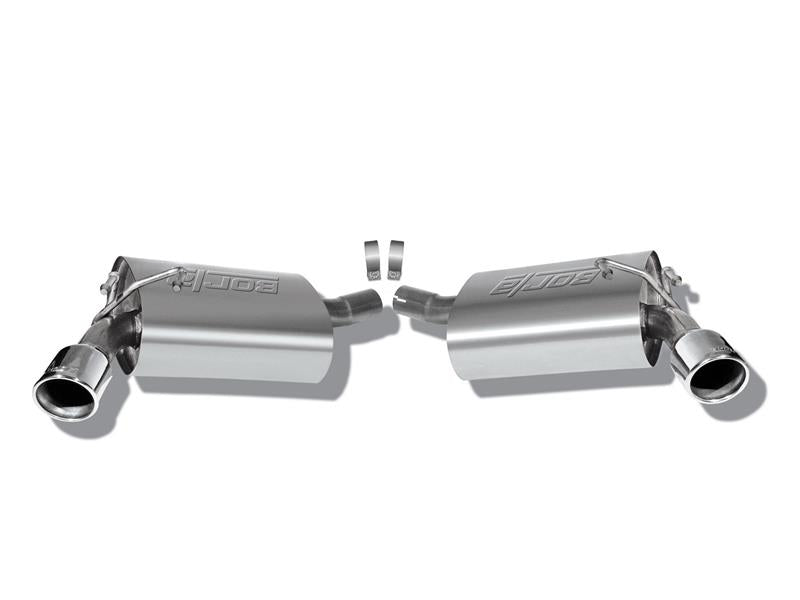 Borla axle back exhaust rear section for 2010 Camaro 3.6L V6, excluding 2013RS, showing the stainless steel muffler and piping.