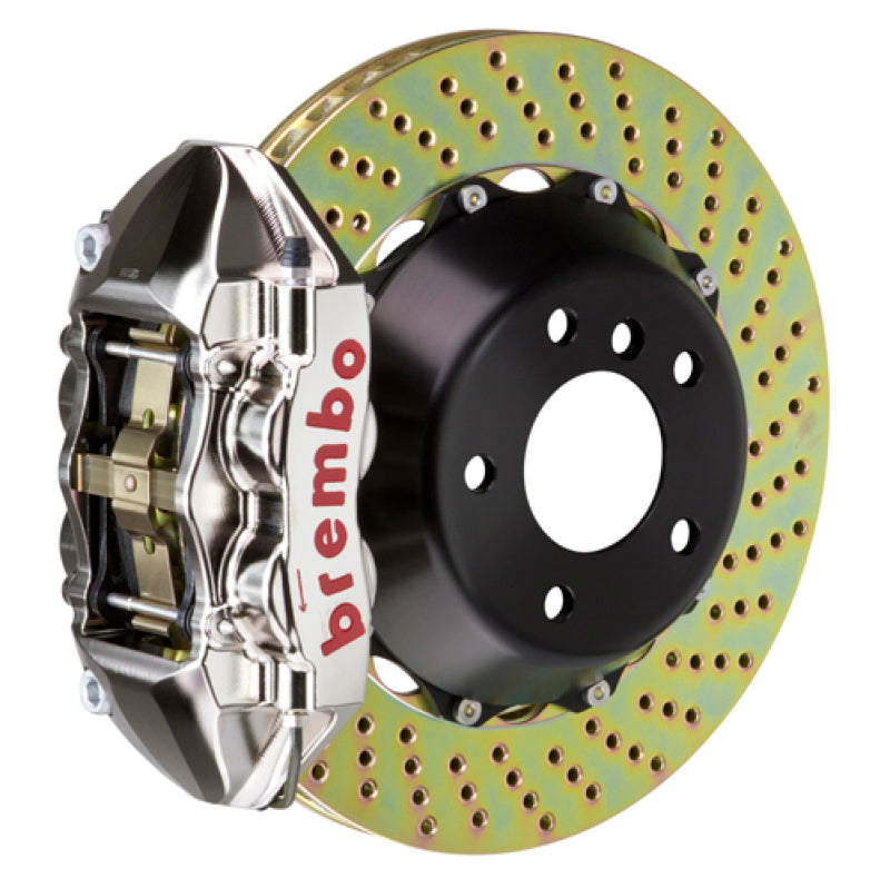 Brembo 22+ GTR BBK performance rear brake kit with 4-piston billet calipers and 345x28mm drilled nickel rotors for Toyota GR86