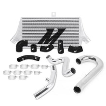 Load image into Gallery viewer, Mishimoto Subaru 08-15 WRX STI top-mount intercooler kit with powder-coated black finish and black hoses, mounted in engine bay.