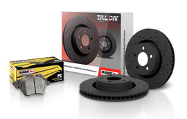 Hawk Performance Talon brake rotors with slot and drilled design, featuring a silver finish and ventilated surface for improved braking.