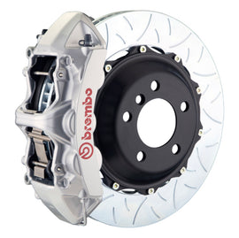 Brembo Corvette C8 rear GT BBK 6-piston cast slotted brake rotor in silver, 380x32mm, high-performance brake kit for C8 Z51.