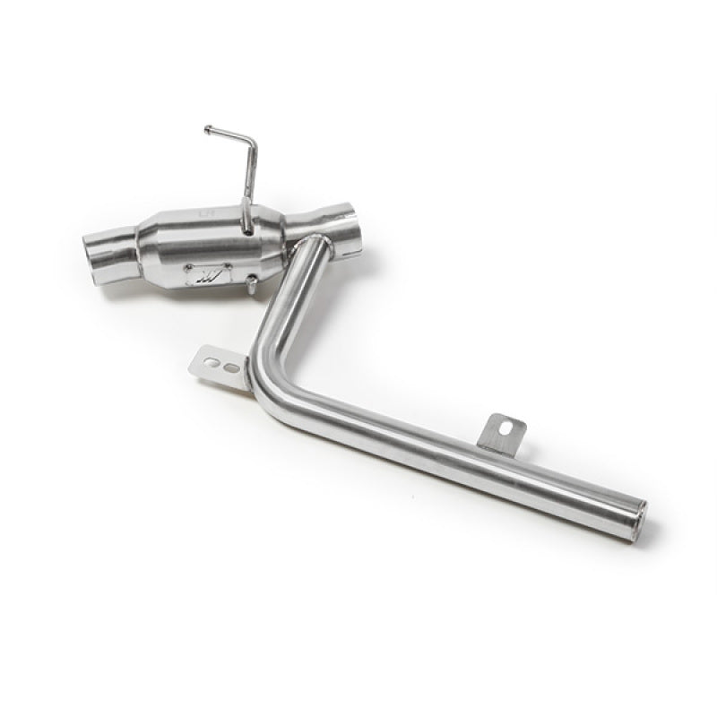 Mishimoto Chevrolet Camaro SS 2016+ quad-tip axle-back exhaust with polished tips, showcasing the sleek stainless steel design and quad outlets.