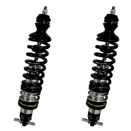 QA1 97-13 GM Corvette double adjustable front coilovers with 700lb/in shocks, featuring chrome-plated bodies and adjustable strut mounts.