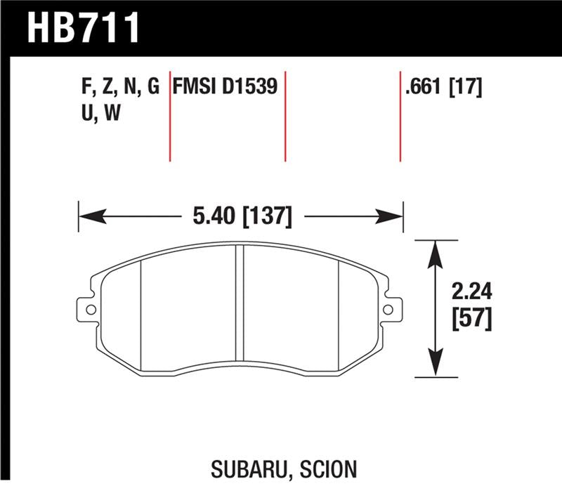 Hawk Performance Hawk 13 Subaru BRZ and Scion FR-S front street brake pads, performance brake pads installed in a vehicle