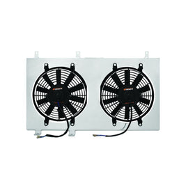 Mishimoto aluminum fan shroud kit for 1995-1998 Nissan 240sx with KA engine, includes fans and mounting hardware.