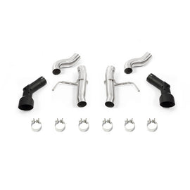 Mishimoto 2016+ Chevrolet Camaro SS dual-tip race axle-back exhaust with black tips, showcasing the sleek, high-performance exhaust system.