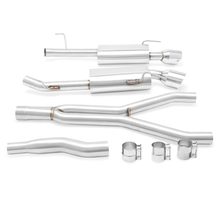 Load image into Gallery viewer, Mishimoto stainless steel cat-back exhaust system for 2015-2016 Ford Mustang 2.3L EcoBoost, showing the exhaust pipes and muffler.