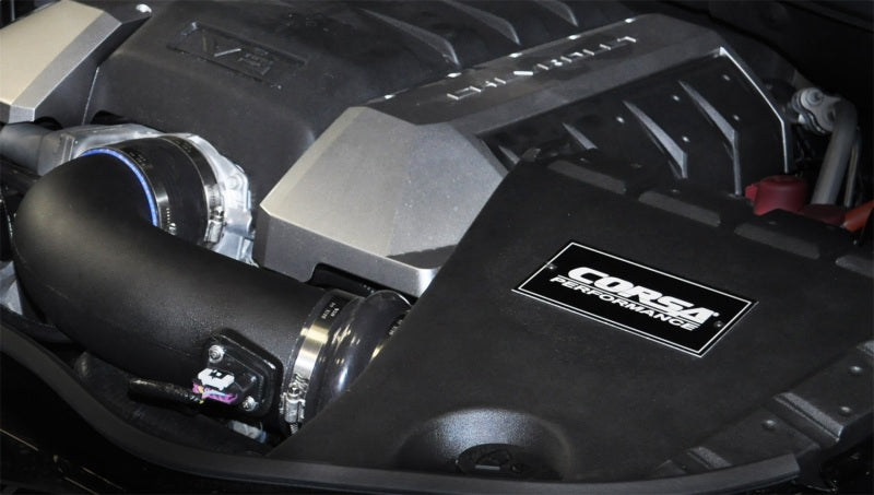 CORSA Performance cold air intake for Chevrolet Camaro SS 10-14 with 6.2L V8 engine, showing the sleek black intake tube and filter