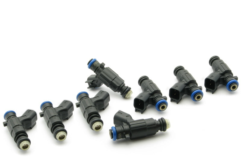 DeatschWerks LS2 and 5.7L/6.1L HEMI fuel injector set with 42lb flow rate for 8-cylinder engines, shown in the image.