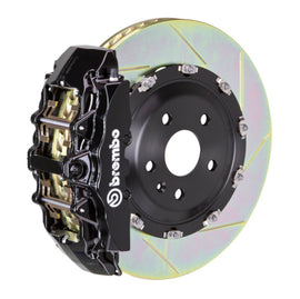 Brembo 20+ Corvette C8 front GT BBK 6-piston cast slotted brake rotor in black with performance slot design.