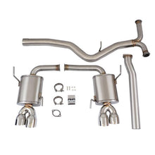 Load image into Gallery viewer, Mishimoto stainless steel cat-back exhaust for 2015 Subaru WRX, showing the polished pipes and muffler system.