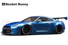 Load image into Gallery viewer, GReddy full Rocket Bunny wide-body aero kit with wing installed on Nissan GT-R R35, showcasing aggressive styling and aerodynamic design.