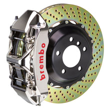 Load image into Gallery viewer, Brembo Corvette C8 rear brake kit with 6-piston billet 380x32 drilled nickel-plated rotors, performance slot design, and high-performance calipers.