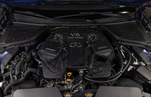 Load image into Gallery viewer, Mishimoto intercooler kit for 2016+ Infiniti Q50/60 3.0T with aluminum intercooler core and silicone hoses, installed in engine bay