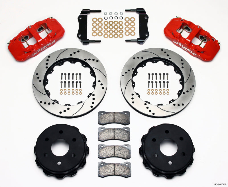 Wilwood AERO4 Rear Truck Big Brake Kit with 14.25-inch drill red caliper for 1999-2010 GM 1500 SUVs, OE 1-piston caliper