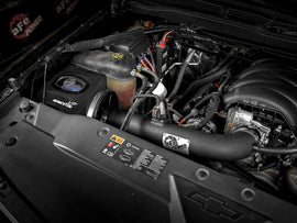 aFe POWER Momentum XP Pro 5R cold air intake system for 2014-2018 GM trucks and SUVs V8 5.3L engine, featuring high-performance filters and tubing.