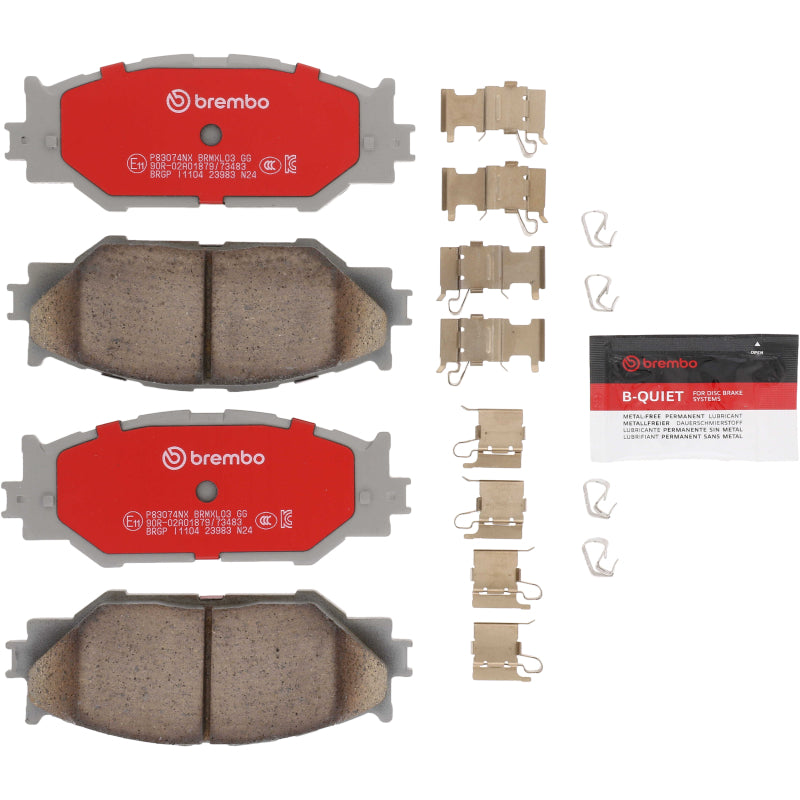 Brembo OE ceramic front brake pads for 2009+ Lexus IS C and 2013+ Lexus IS III, showing the brake pad design and packaging.
