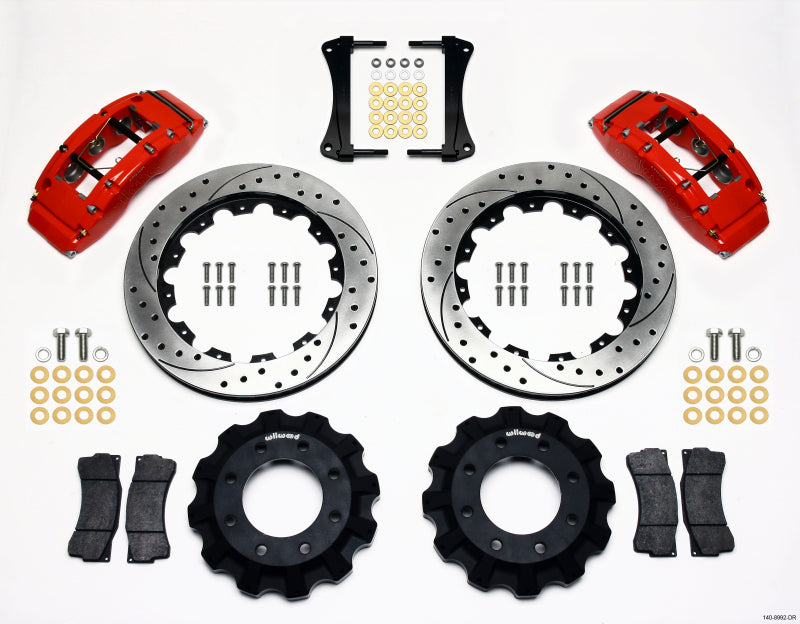 Wilwood TC6R front big brake kit with 16-inch drilled red rotors for 1999-2014 GM Truck/SUV 1500 models.
