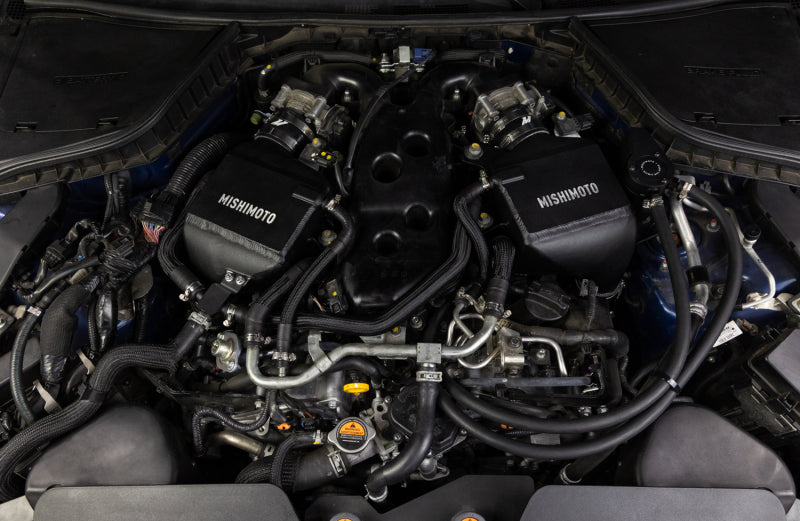 Mishimoto performance air-to-water intercooler kit for 2016+ Infiniti Q50 and Q60 3.0T, showing the intercooler components.