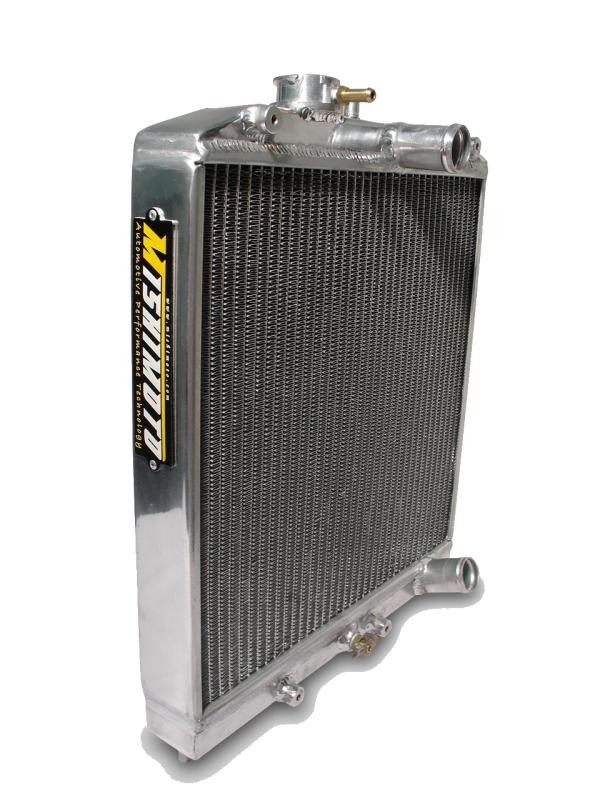 Mishimoto aluminum radiator for 1991-1999 Mitsubishi 3000GT Turbo shown with core and mounting features.